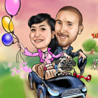 A custom digital COUPLE caricature/cartoon portrait from photo, without a template