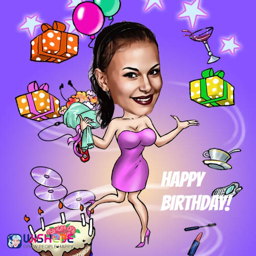 Funny birthday greeting card with a custom caricature