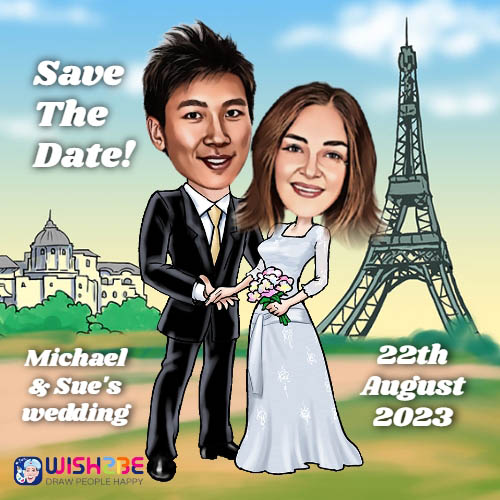 Save-The-Date card with a custom wedding caricature