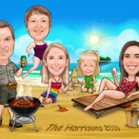 Custom digital GROUP caricature portrait of the family or the team